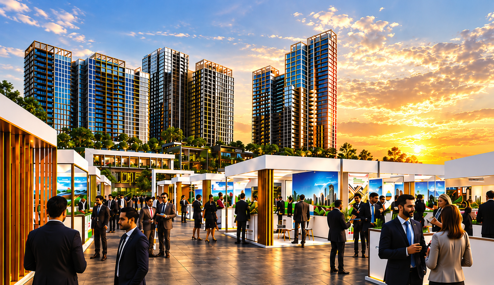Illustration of property buyers and real estate brands at the expo