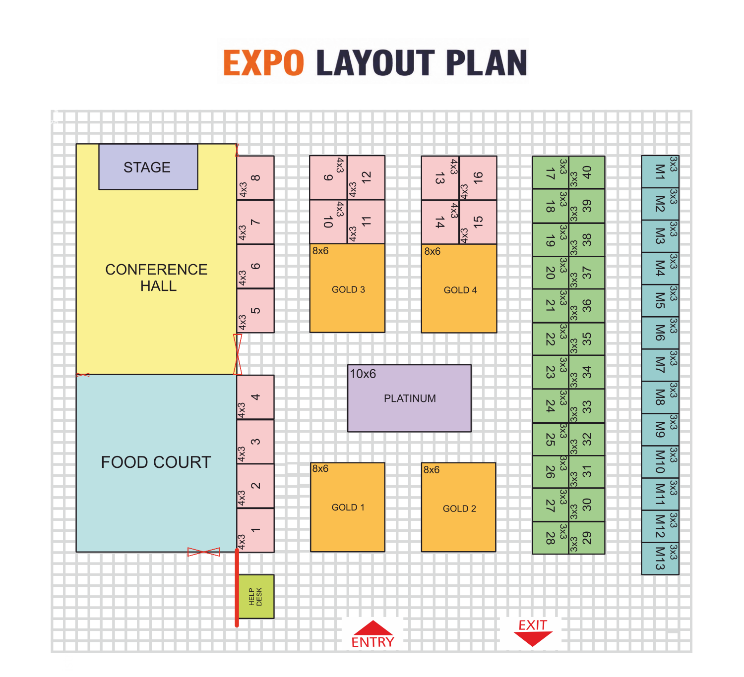 Expo layout plan showing Platinum, Gold, Premium and Standard stall positions